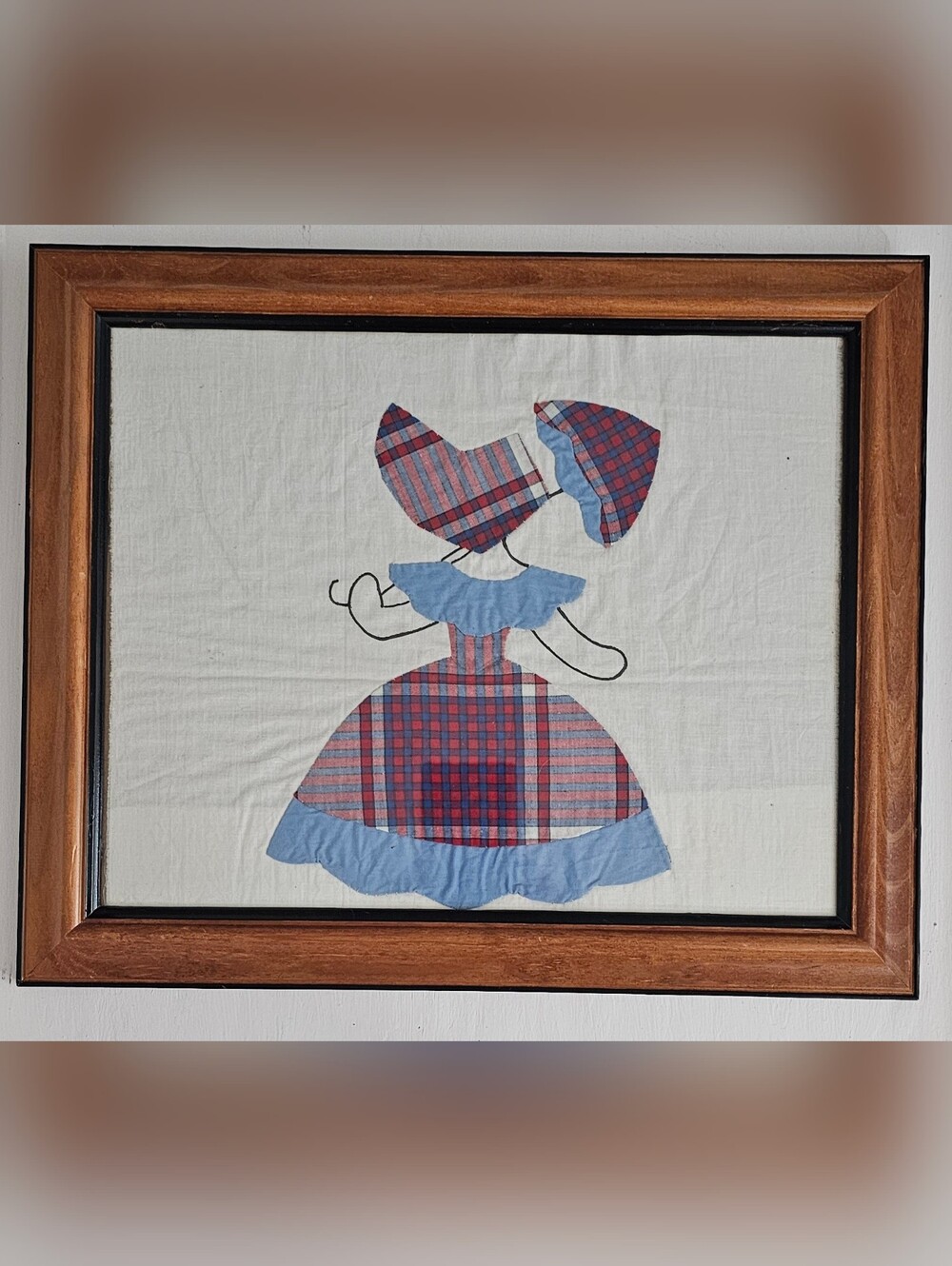 Sunbonnet Sue Framed Textile Wall Art Primitive Country Farmhouse Decor